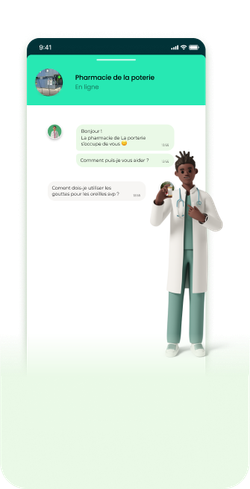 Conversation avec un pharmacien dans le chat de l'application Oxee