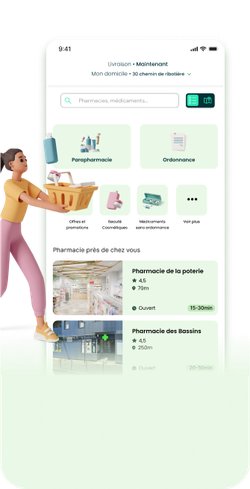 Catalogue de parapharmacie et envoi d'ordonnance dans l'application Oxee
